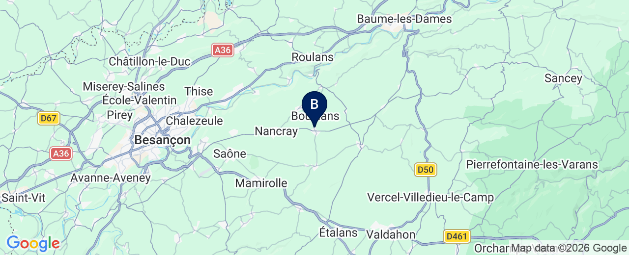 Zone d'intervention : Bouclans et 83 communes du Doubs
